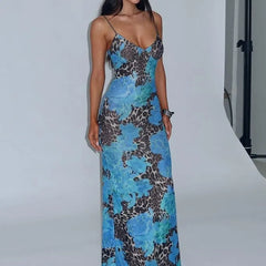 Spaghetti Strap Leopard Print Panel midi Bodycon Dress