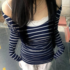 Long-Sleeve Scoop Neck Striped T-Shirt