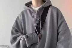 Lightweight Henley-Neck Knit Hoodie