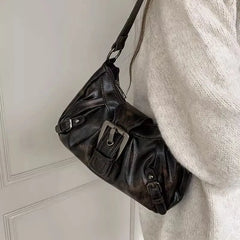 Buckled Faux Leather Shoulder Bag