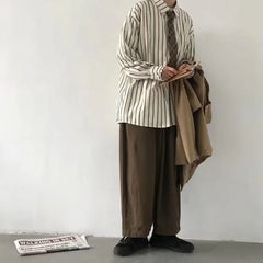 Long-Sleeve Drop-Shoulder Striped Pocket Detail Shirt