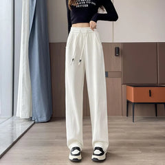 High Waist Plain Wide Leg Sweatpants (Various Designs)
