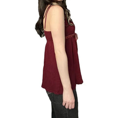 Spaghetti Strap Ruffle Trim Velvet Front Cami Top