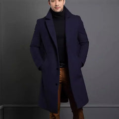 Lapel Collar Plain Button-Up Long Coat