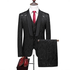 Set: One Buttoned Blazer + Button-Up Vest + Dress Pants