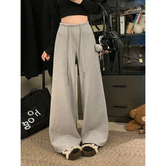Drawstring Waist Plain Fleece-Lined Baggy Sweatpants