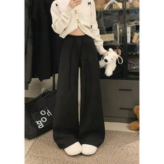 Drawstring Waist Plain Fleece-Lined Baggy Sweatpants