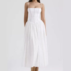 Spaghetti Strap Plain Cutout Midi A-Line Dress