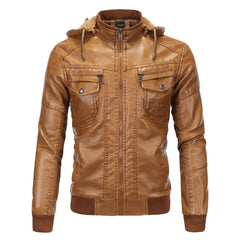 Hooded Fleece-Lined Faux Leather Zip Jacket