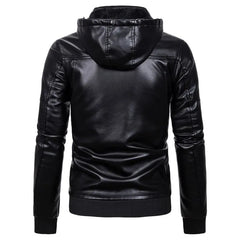 Hooded Fleece-Lined Faux Leather Zip Jacket