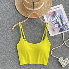 Scoop Neck Spaghetti Strap Plain Crop Cami Top