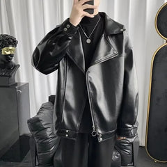 Plain Faux Leather Zip Biker Jacket