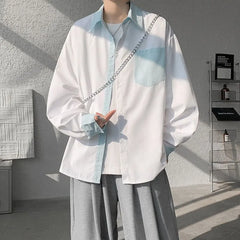 Long-Sleeve Two Tone Striped Panel Pocket Detail Shirt