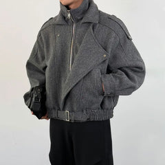 Stand Collar Zip-Up Plain Jacket
