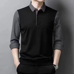 Mock Two-Piece Long-Sleeve Striped Panel Shirt