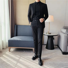Plain One-Buttoned Blazer / High Waist Straight Leg Dress Pants / Set