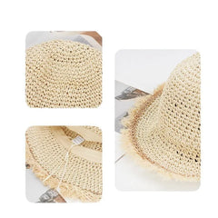 Fringed Trim Straw Bucket Hat