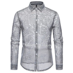 Long-Sleeve Hollow Button-Up Shirt