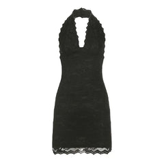 Halter-Neck Mini Lace Bodycon Dress