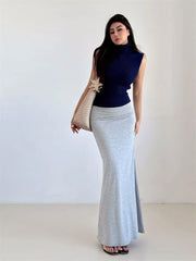 Mid Rise Plain Maxi Pencil Skirt