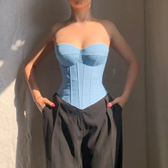Plain Denim Crop Corset Tube Top