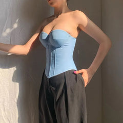 Plain Denim Crop Corset Tube Top