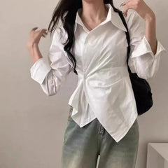 Long-Sleeve Asymmetrical Wrap Slim Fit Shirt