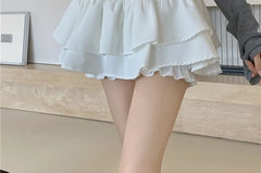 High Waist Plain Ruffle Mini Skort