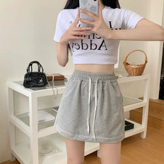 Drawstring Waist Plain Mini Skort