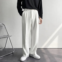 Mid Rise Plain Loose Fit Dress Pants