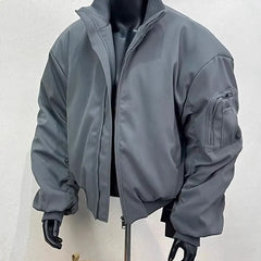 Stand Collar Plain Zip Bomber Light Jacket