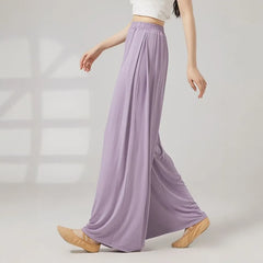 Elastic Waist Plain Dance Wide Leg Pants