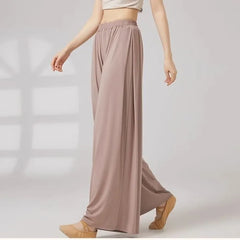 Elastic Waist Plain Dance Wide Leg Pants