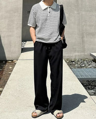 Drawstring-Waist Straight-Cut Loose Pants