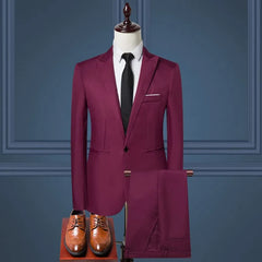 Set: Peak Lapel Single-Button Blazer + Tapered Dress Pants