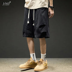 Drawstring Waist Plain Cargo Shorts