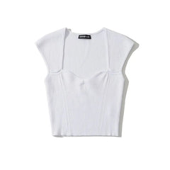 Sleeveless Sweetheart Neck Plain Ribbed Knit Crop Top
