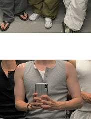 Henley-Neck Slim-Fit Tank Top