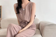 Sleeveless V-Neck Plain Jumpsuits