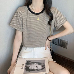 Short-Sleeve Round Neck Striped Tee