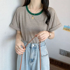 Short-Sleeve Round Neck Striped Tee