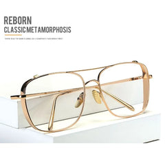 Double Bridge Square Metal Frame Eyeglasses