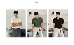 Short Sleeve Open Placket Plain Cable Knit Polo Top
