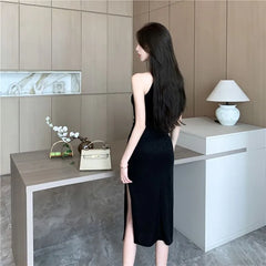 Sleeveless Plain Slit Midi Sheath Qipao