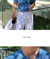 Band-Collar Short-Sleeve Knit Shirt