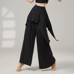 High Waist Plain Skirt Overlay Wide Leg Dance Pants