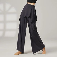 High Waist Plain Skirt Overlay Wide Leg Dance Pants
