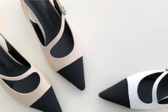 Pointed Two-Tone Buckle Mid-Heel Sandals