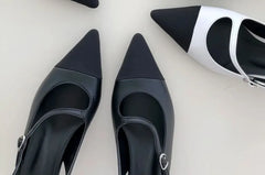 Pointed Two-Tone Buckle Mid-Heel Sandals