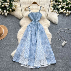 Spaghetti Strap Lace Maxi A-Line Dress